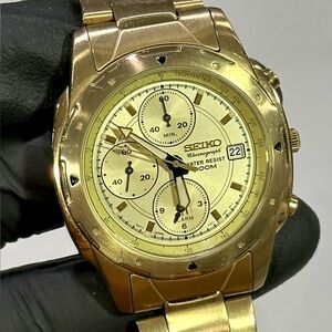 Seiko Alarm Chronograph 7T62-0AE0 Date Gold-Tone Stainless Steel 39mm Watch